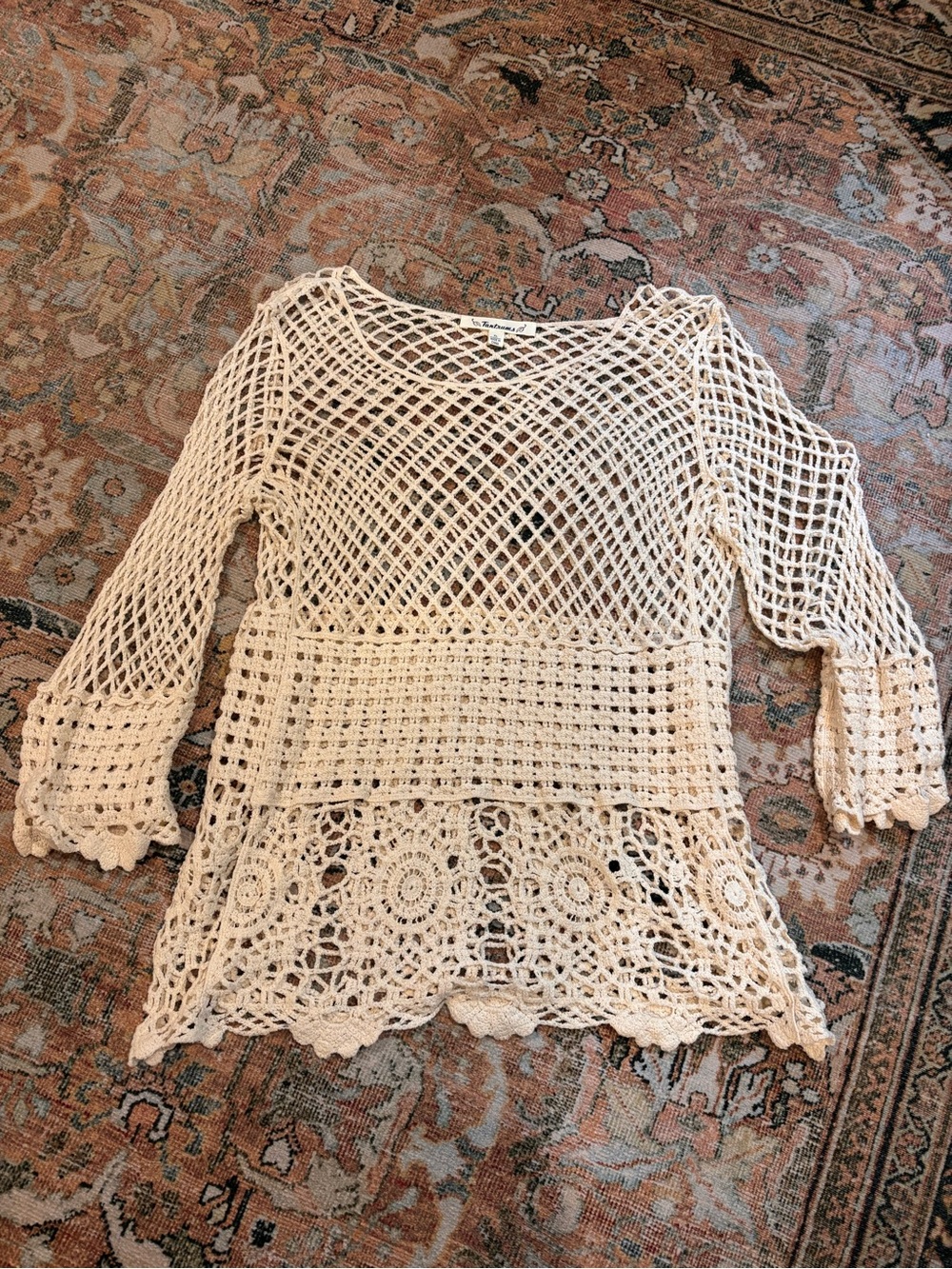 Tantrums Crochet Knit Tunic Top - Cream